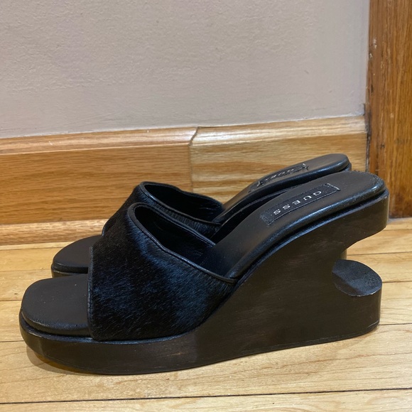 VTG 90s/00s Guess Wooden Wedge Platforms - Picture 2 of 11